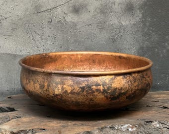 Hammered Copper Bathroom Sink: Dark Brown Patina Vessel