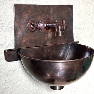Vintage Copper Wall Mounted Bathroom Sink , Hammered Copper Hung Basin with Mixer Copper Faucet