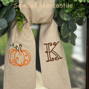 Custom Fall Wreath sash with Pumpkin and optional Monogram