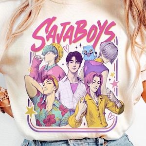 Kpop Saja Boys Shirt, Kpop Demon Hunters Shirt, Demon Hunters Merch, Kpop Huntrix Pin Shirt, Saja Boys Fan Gifts