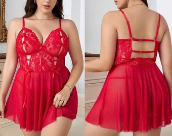 Plus Größe Dessous, Mutter Tages Geschenk, Spitzen Dessous, seidiges Nachthemd, Flitterwochen Dessous, transparentes Nachthemd, große Dessous