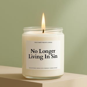 No Longer Living In Sin soy candle, Wedding Gift, Funny Anniversary Gift, Engagement Gift, Custom Wedding Date Candle