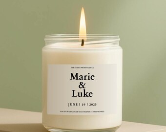 Personalised Engagement Candle Gift with Names and Date Engagement Party Keepsake for Engaged Couple Scented Vegan Soy Wax