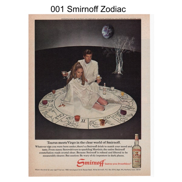 1970s Vintage Liquor Ads | Smirnoff | Martini Rossi | Wolfschmidt | Canada Dry | Gordon's | Retro Poster | Wall Art | Decor | Gift