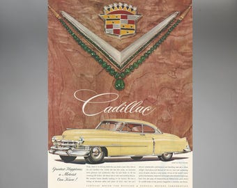 1950s Cadillac Vintage Ad | Large Print | “Greatest Happiness a Motorist Can Know” | Auto Collectible | Wall Art