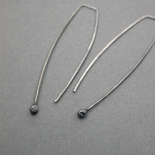 sterling silver oxidized linear silver drop earrings long dangle simple sleek everyday classic handmade jaime jo fisher art jewelry