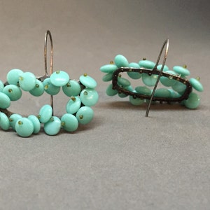 short drop earrings in turquoise aqua beaded dangle kinetic earrings oxidized sterling art earrings sculptural statement earrings image 2