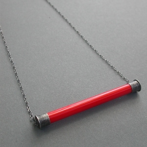 The OriGiNaL cOLoR BaR pENdAnT poppy lipstick hot red orange linear everyday modern art jewelry glass