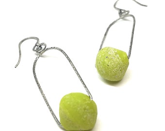 Lime green recycled glass swing drop earrings dangle earrings lime green avocado green spring time everyday simple earrings