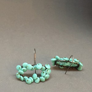 short drop earrings in turquoise aqua beaded dangle kinetic earrings oxidized sterling art earrings sculptural statement earrings image 1