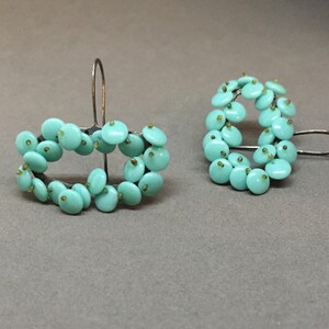 short drop earrings in turquoise aqua beaded dangle kinetic earrings oxidized sterling art earrings sculptural statement earrings image 5