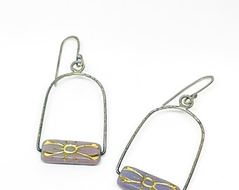 pale dusty lavender purple earrings vintage bead earrings unique earrings vintage glass earrings swing earrings