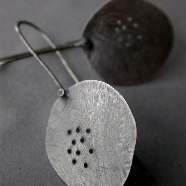 RESERVE for CRISTINA oxidized sterling silver leaf paddle pierced dangle earrings