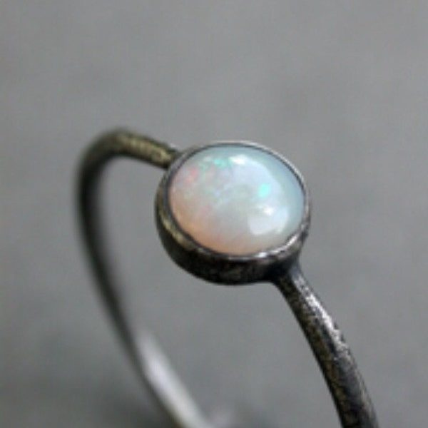 opal stacking ring engagement ring stacking ring modern ring wedding alternative bridal simple oxidized silver october birthstone