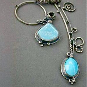 candy blue large necklace sculpture sculptural wearable art modern collage oxidized silver multi pendant large necklace modern art