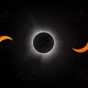 May include: A sequence of photographs capturing the stages of a solar eclipse. The sun is partially blocked by the moon, forming a crescent shape. The images depict the moon's movement across the sun, culminating in a total eclipse. The final photograph reveals the sun's corona, visible only during a total solar eclipse.