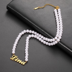 Colar com nome de pérola personalizado | Colar de pérolas com nome personalizado | Letras de pérola personalizadas, nome personalizado, joia de pérola, presente, esposa, senhoras, mãe, irmã, melhor amiga