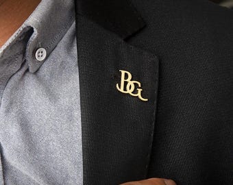 Spilla con iniziali personalizzate per uomo e donna / Spilla con iniziali personalizzate in oro e argento per professionisti, riunioni di lavoro, regalo di nozze