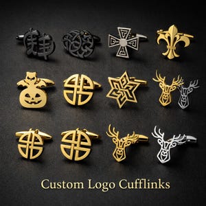 Spinki do mankietów z logo | Personalizowane spinki do mankietów w kolorze złota i srebra dla drużbów, profesjonalistów i na ślub | Prezent z logo marki firmy, prezent firmowy