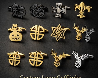 カスタムロゴカフスボタン | 花婿の付添人、プロフェッショナル、結婚式用のパーソナライズされたゴールドシルバーカフスボタン | 企業ブランドロゴギフト、企業ギフト