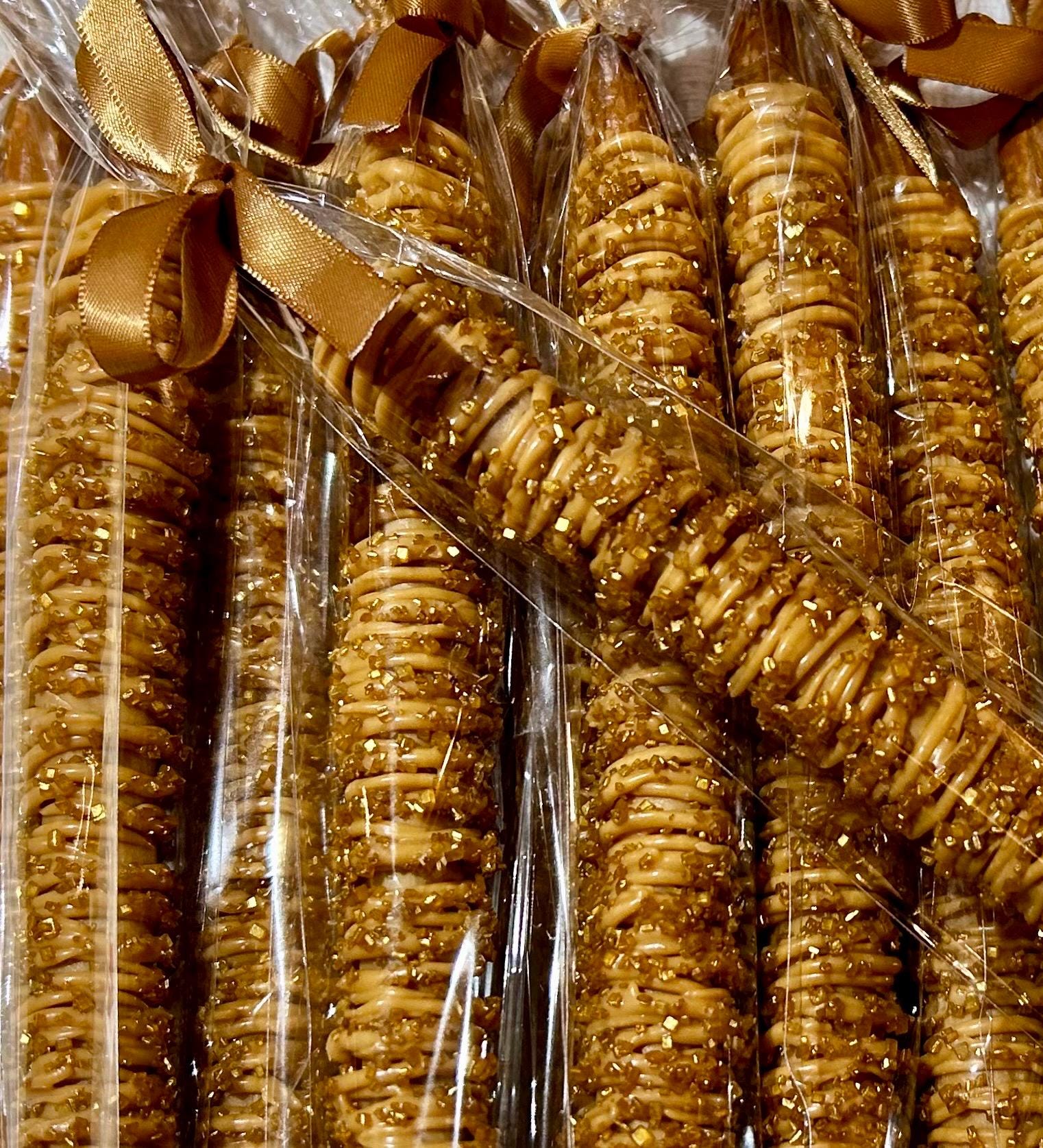 Caramel White Chocolate Pretzel Rods with Golden Sugar Crystals (Set of…