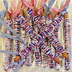 Red, White, & Blue Chocolate Coated Pretzel Rods (Set of 12)