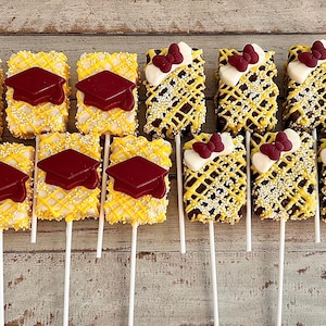 Graduation Chocolate and White Chocolate Rice Krispie Treats in Your CHOICE OF COLORS(Set of 12)