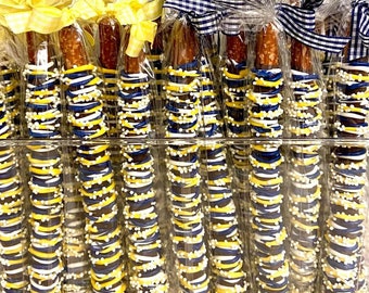 Maize & Blue Chocolate Covered Pretzel Rods (Set of 12)