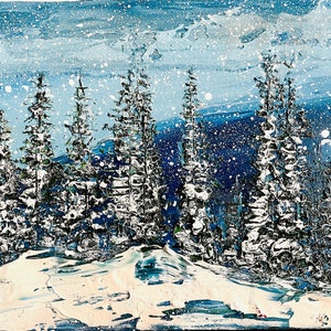 Winter Snowy Trees Landscape Original Oil Painting Texture Palette knife Impasto Wall Decor