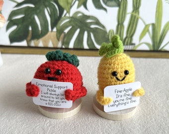 Kawaii Emotional Support Positive Pineapple, Handmade Crochet Positive Pickle, Funny Positive Energy Toys, Kawaii Crochet Toys Desk Decor