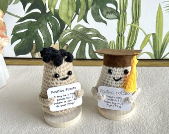 Emotional Support Positive Graduation Potato, Handmade Crochet Positive Potato, Funny Positive Energy Toys, Kawaii Crochet Toys Desk Decor