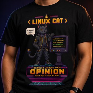 Camiseta de gato Linux / Camiseta divertida de Sudo / Regalo para programadores / Camiseta de administrador de sistemas / Camiseta con humor para desarrolladores / Arte pixelado cyberpunk