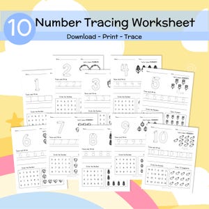 1-10 Number tracing Worksheets , Number writing, Kindergarten tracing practice