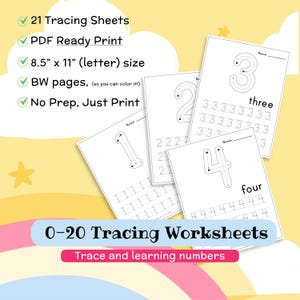 0-20 Tracing Number Worksheets, Number writing, Kindergarten tracing practice