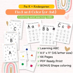 Alphabet recognition learning worksheet for pre school kindergarten. Coloring or dab the ABC page