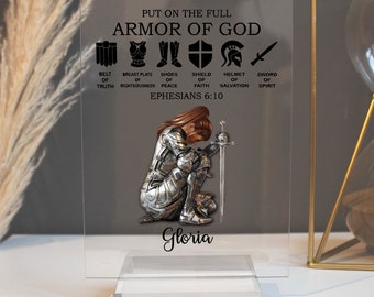 Personalized Woman Warrior Ponytail, Personalized Warrior of God Put OnThe Full Armor Of God Ephesians 6:10 Acrylic Plaque, Inspiration Gift
