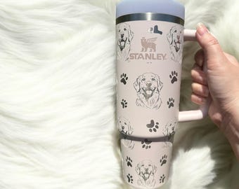 Golden Retriever Stanley Tumbler, Dog tumbler, Laser Engraved Tumbler, Dog Lover Full Wrap, Friends Gift, Birthday Gift, Christmas Gift