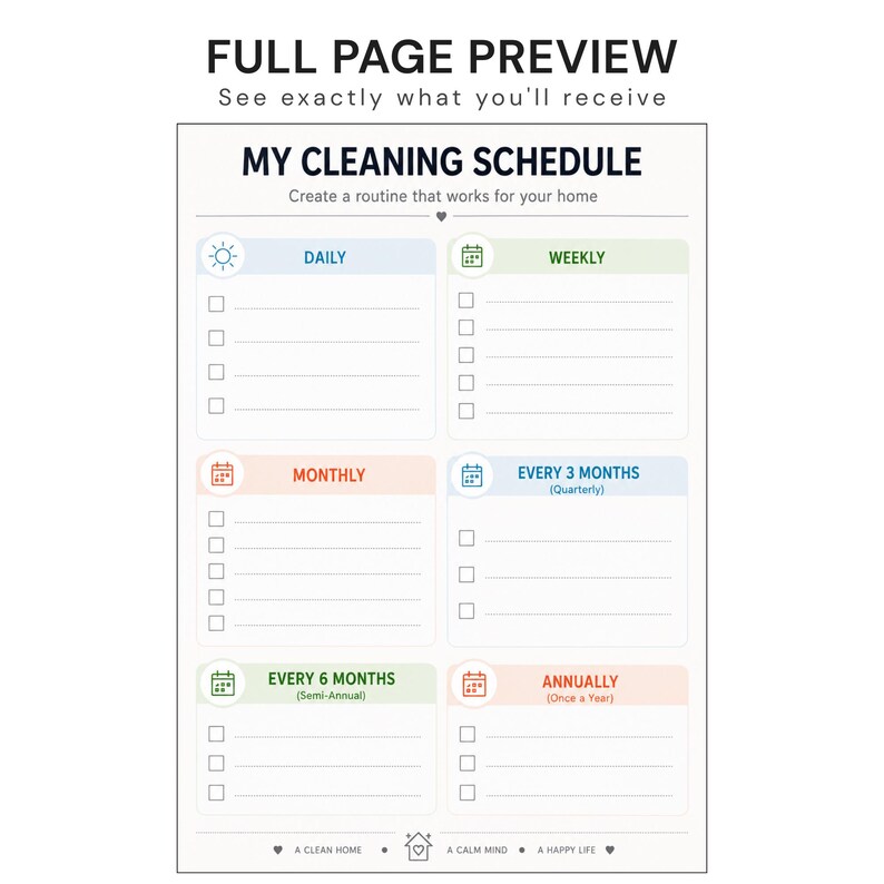 Cleaning Schedule Printable, Daily Weekly Monthly Annual Checklist ...
