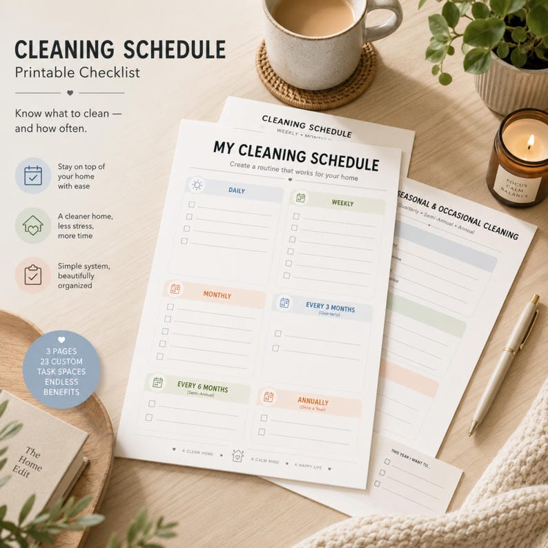 Cleaning Schedule Printable, Daily Weekly Monthly Annual Checklist ...