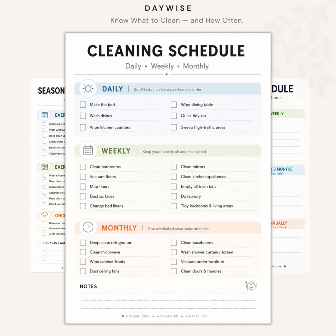 Cleaning Schedule Printable, Daily Weekly Monthly Annual Checklist ...