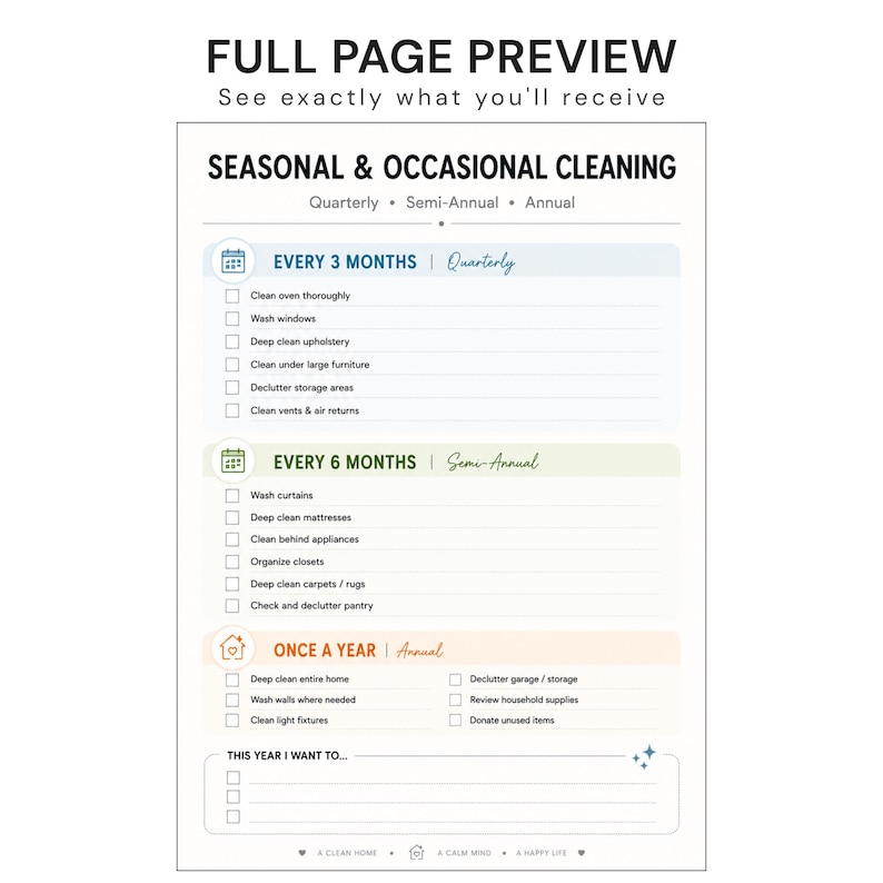 Cleaning Schedule Printable, Daily Weekly Monthly Annual Checklist ...