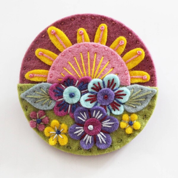 Summer felt brooch, hand embroidered pin, sustainable jewellery, eco friendly fashion, unique jewellery, birthday gift, folk pin