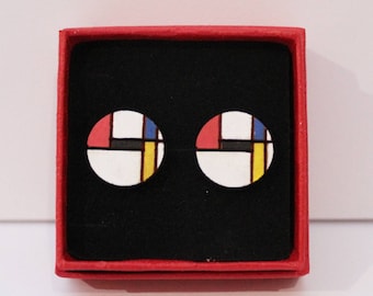 Hand painted Mondrian inspired stud earrings, sustainable earrings, simple studs, sustainable jewellery, sustainable fashion, small earrings