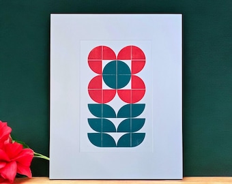 Monotipo original de bloque floral. Impreso a mano con tinta de aceite de linaza. Montado. Edición limitada.