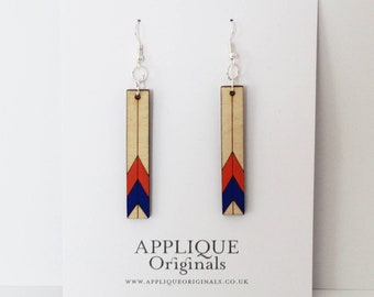 Hand painted arrow wooden statement earrings - birthday gift - winter finds - eco fashion - sustainable jewellery - sustainable fashion