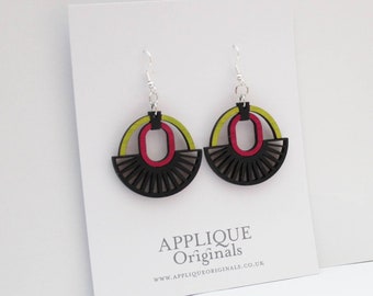 Hand painted fan wooden statement earrings - birthday gift - summer finds - eco fashion - sustainable jewellery