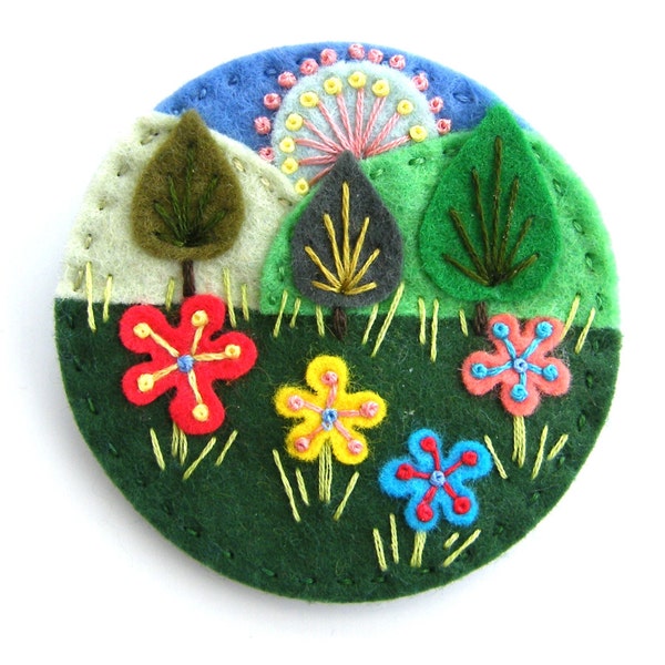 TREESCAPE FELT BROOCH WITH FREEFORM EMBROIDERY