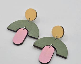 Hand painted Frida birch ply statement earrings