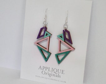 Hand painted polygon statement earrings - birthday gift - summer finds - eco fashion - sustainable jewellery - sustainable fashion