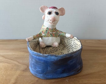 air dry clay mouse sculpture, handmade sculpture, home decor, whimsical art, sea mouse